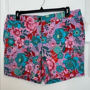 Talbots Relaxed Chino Shorts with Vibrant Floral Print Size 14W, NWT